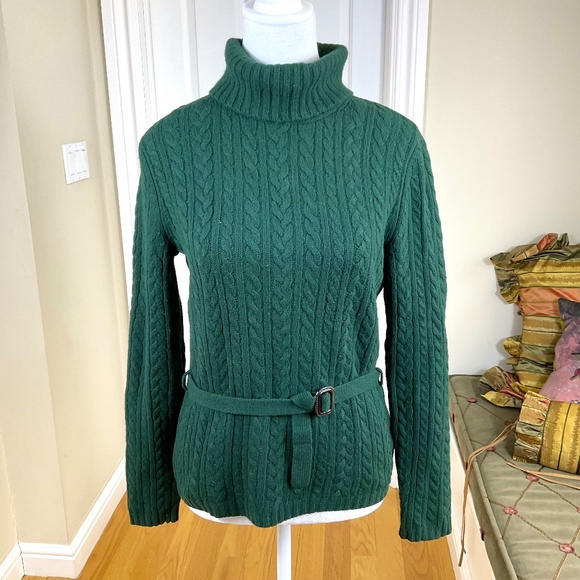 Lauren Ralph Lauren Sweaters - Lauren Ralph Lauren Sweater Turtleneck Green Cable Knit Belt Wool Angora (P/P)